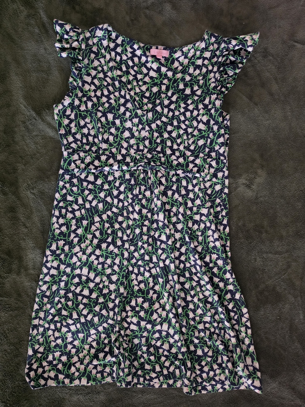 Lilly Pulitzer Navy Midi Dress with Pink Floral & Green Stems